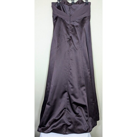 DAVID’S BRIDAL BROWN LONG FORMAL STRAPLESS DRESS W/ CHIFFON DRAPE, PROM SZ 12 - Picture 3 of 12